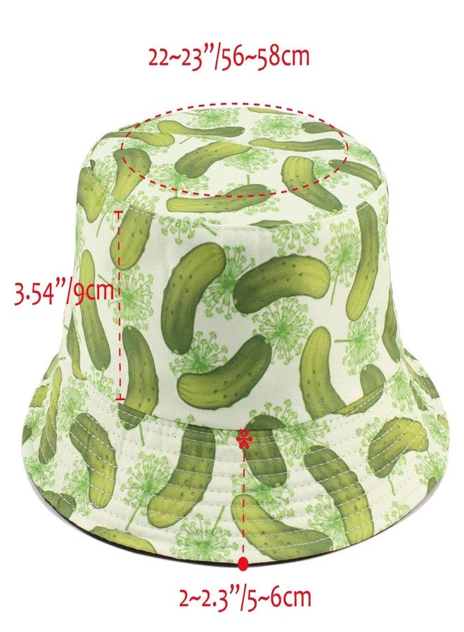 Gadfary Reversible Bucket Hat for Women Summer Travel Fisherman Cap, Girls Cute Double Side Wear Bucket Cap (Cucumber) - Image 4